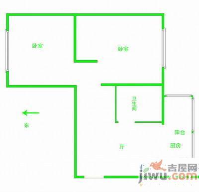 珠江小区2室1厅1卫62㎡户型图