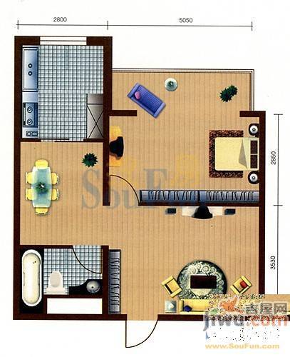 枫景名城1室1厅1卫37.5㎡户型图