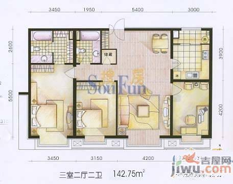 新世界花园澔景华庭2室2厅1卫户型图