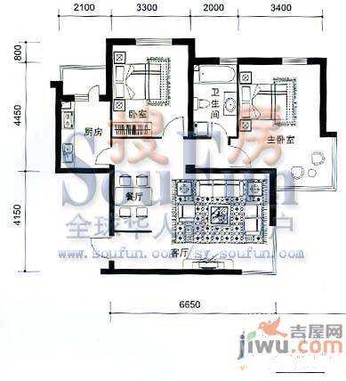 风华时代2室2厅1卫87.8㎡户型图