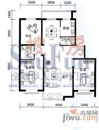 风华时代2室2厅1卫87.8㎡户型图