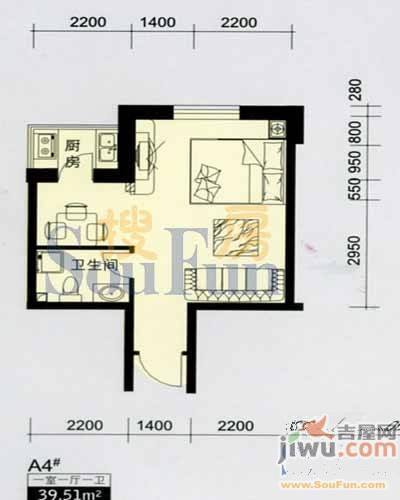 风华时代2室2厅1卫87.8㎡户型图