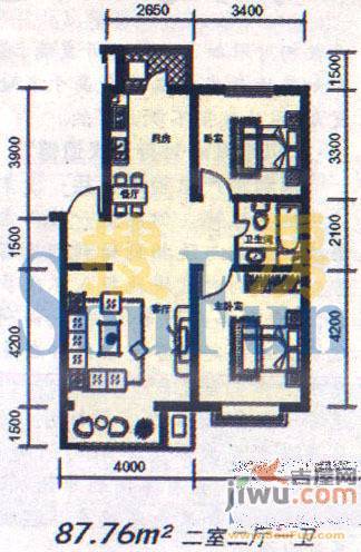 风华时代2室2厅1卫87.8㎡户型图