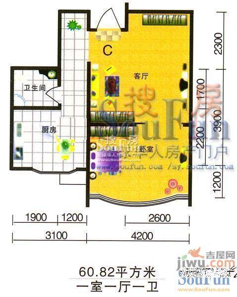 鲲鹏家园3室1厅1卫108.8㎡户型图