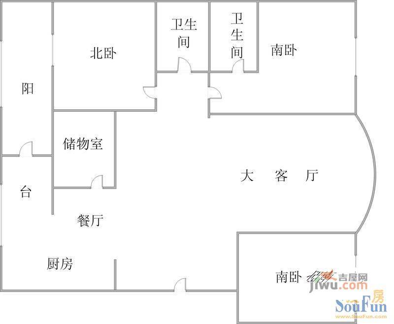 鲲鹏家园3室1厅1卫108.8㎡户型图