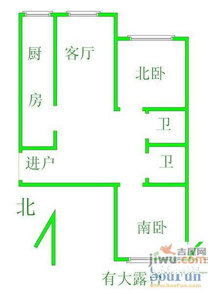 鲲鹏家园3室1厅1卫108.8㎡户型图