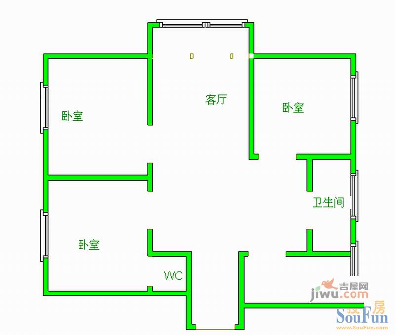 鲲鹏家园3室1厅1卫108.8㎡户型图