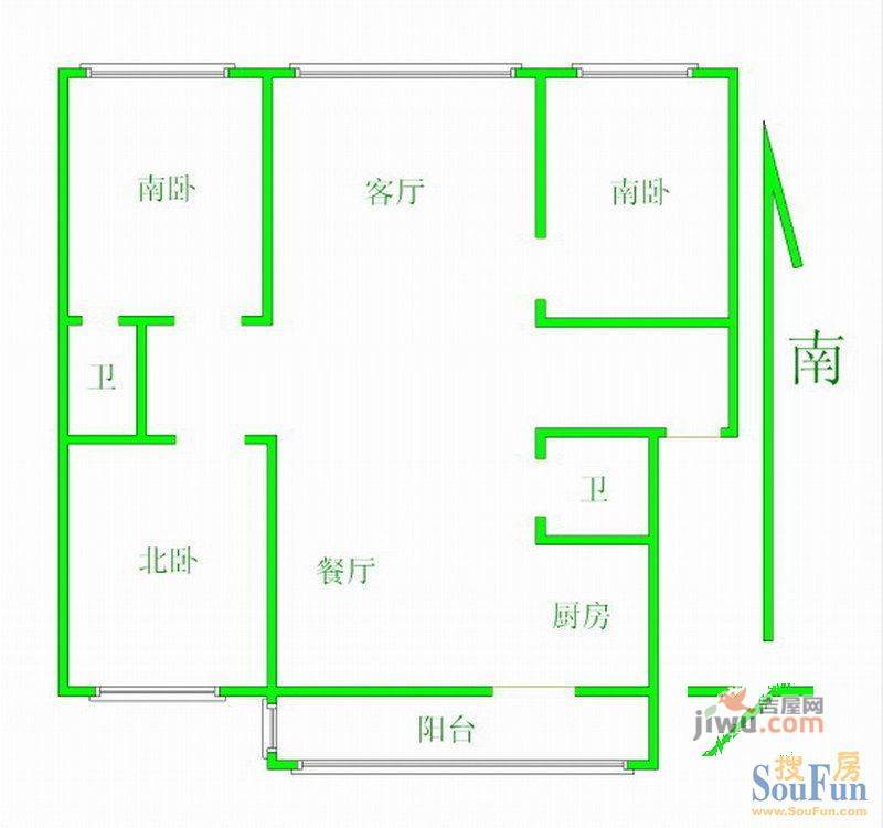 鲲鹏家园3室1厅1卫108.8㎡户型图