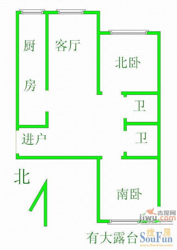 鲲鹏家园3室1厅1卫108.8㎡户型图