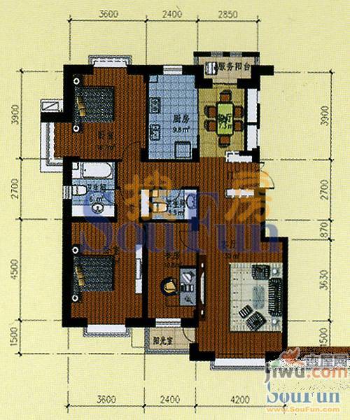 美林逸墅3室2厅2卫144.9㎡户型图