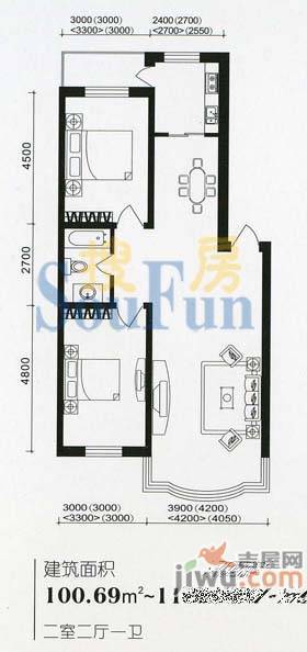 柳湖绿园2室2厅1卫80.7㎡户型图