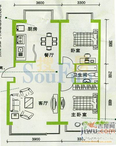 宏城苹果洋房1室1厅1卫39.2㎡户型图