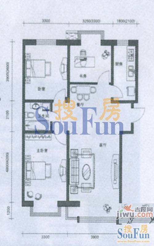 宏城苹果洋房1室1厅1卫39.2㎡户型图