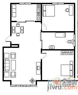 北斗新苑2室1厅1卫50㎡户型图