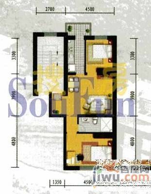 北斗新苑2室1厅1卫50㎡户型图