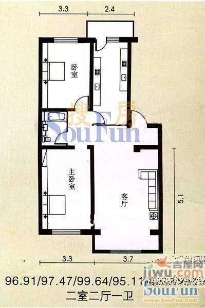 云鼎家园1室1厅1卫62㎡户型图