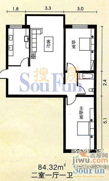 云鼎家园1室1厅1卫62㎡户型图