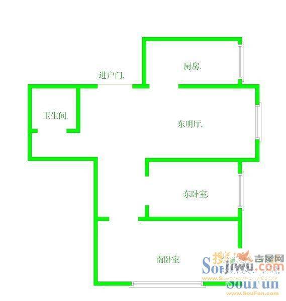 北四路社区2室1厅1卫户型图