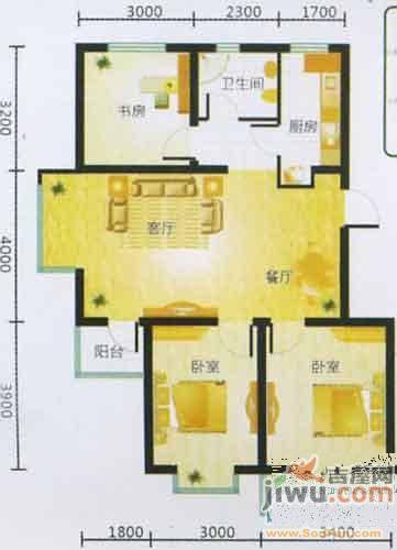 惠和经典1室2厅1卫34.3㎡户型图