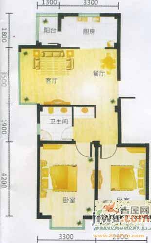 惠和经典1室2厅1卫34.3㎡户型图