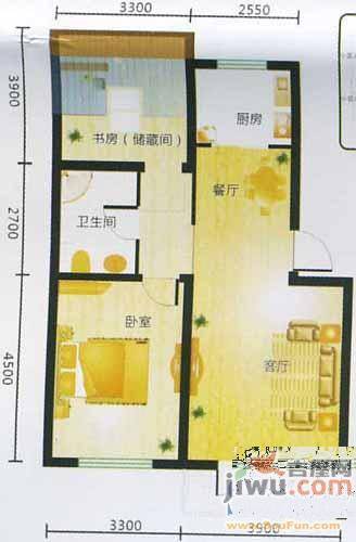 惠和经典1室2厅1卫34.3㎡户型图