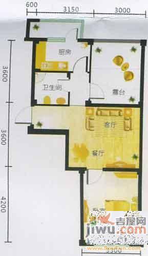 惠和经典1室2厅1卫34.3㎡户型图