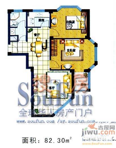 聚贤雅苑2室2厅1卫82.3㎡户型图