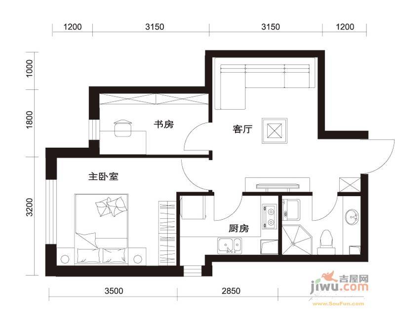 千缘新财富大厦1室0厅1卫60㎡户型图