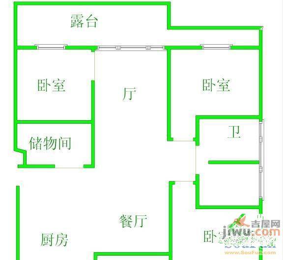 新湖明珠城锦尚2室1厅1卫65㎡户型图