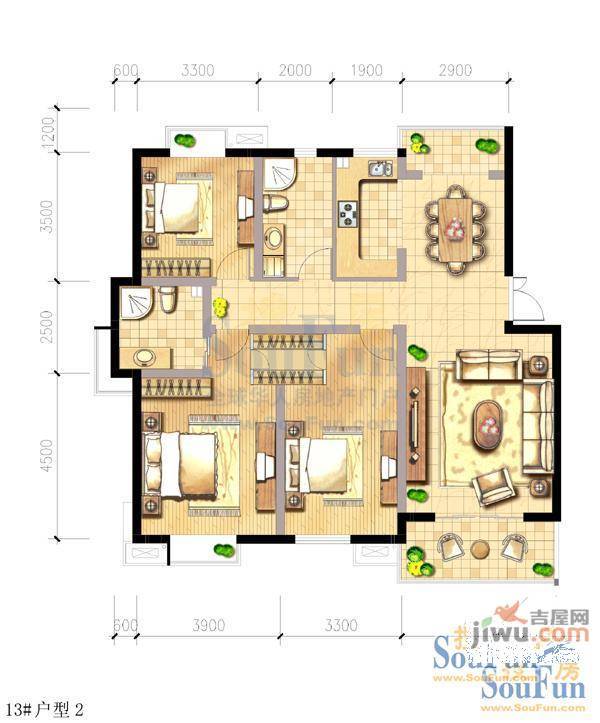 财神小区1室1厅1卫53㎡户型图