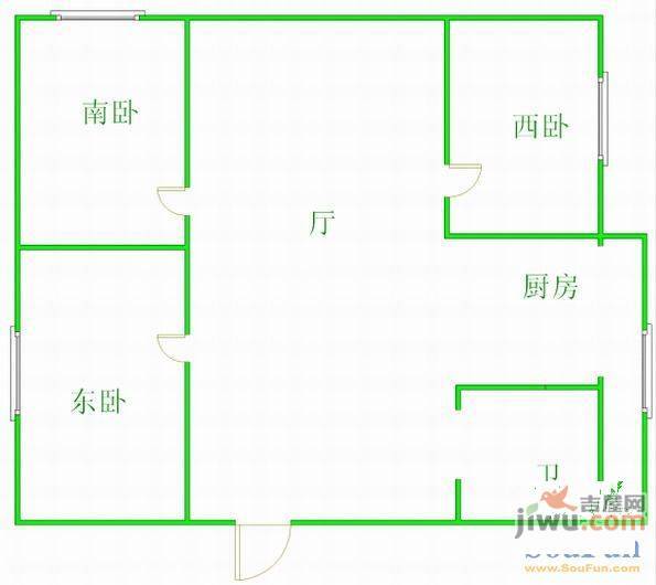 万寿小区2室1厅1卫59㎡户型图