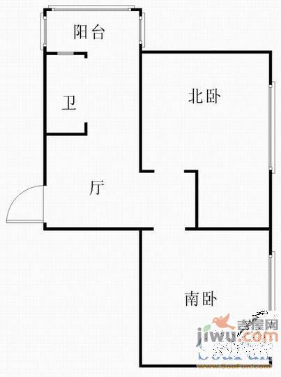 万寿小区2室1厅1卫59㎡户型图