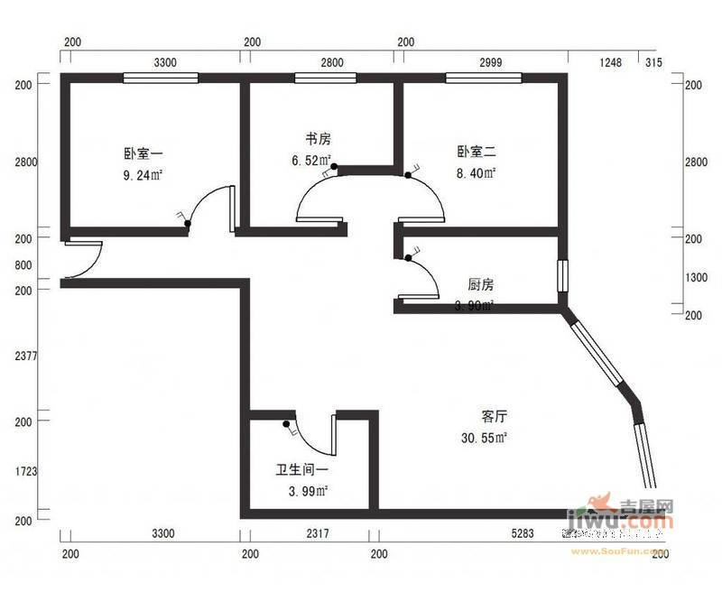 丰泽园3室2厅1卫户型图