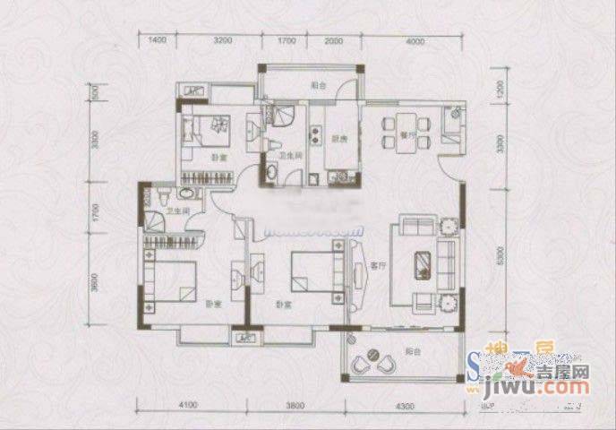 丰泽园3室2厅1卫户型图