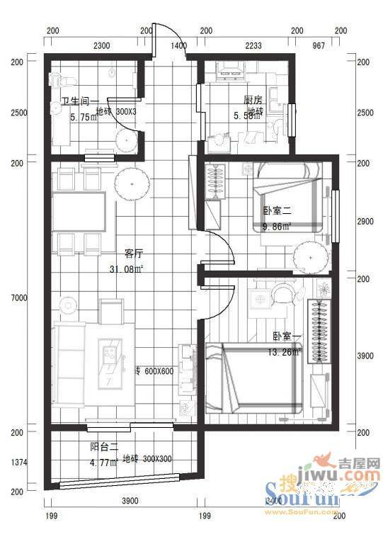 丰泽园3室2厅1卫户型图