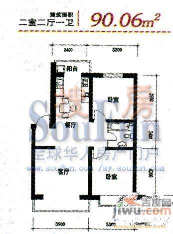 梅江世纪城2室2厅1卫90.1㎡户型图