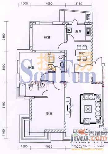 碧海新居2室2厅2卫123.9㎡户型图