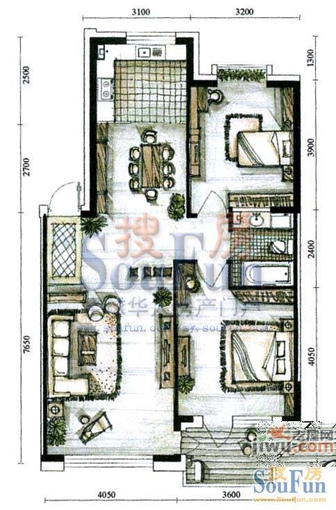 中央公馆2室2厅1卫110㎡户型图