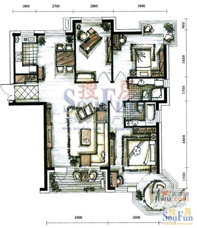 中央公馆2室2厅1卫110㎡户型图