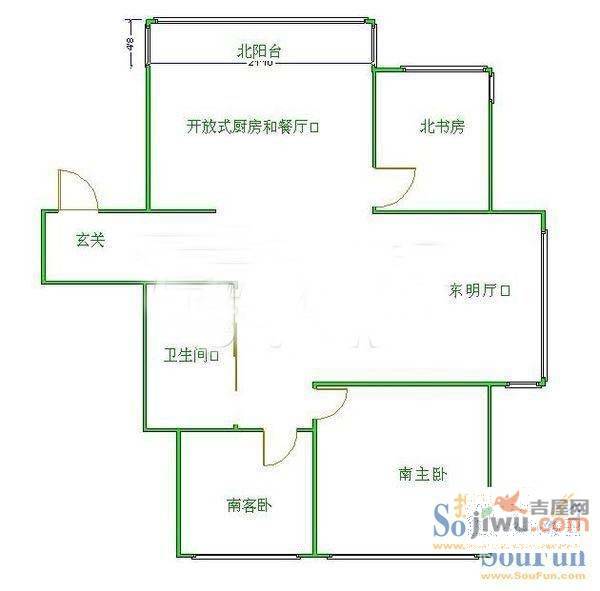 宏伟新都2室1厅1卫户型图