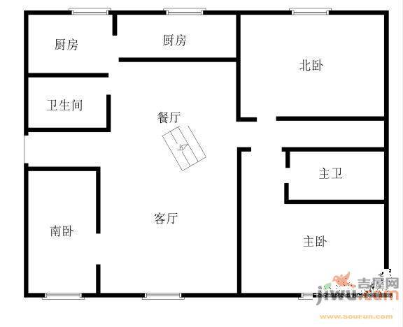 城建草仓公寓3室2厅1卫136㎡户型图