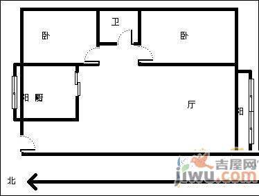 中科社区2室1厅1卫67㎡户型图