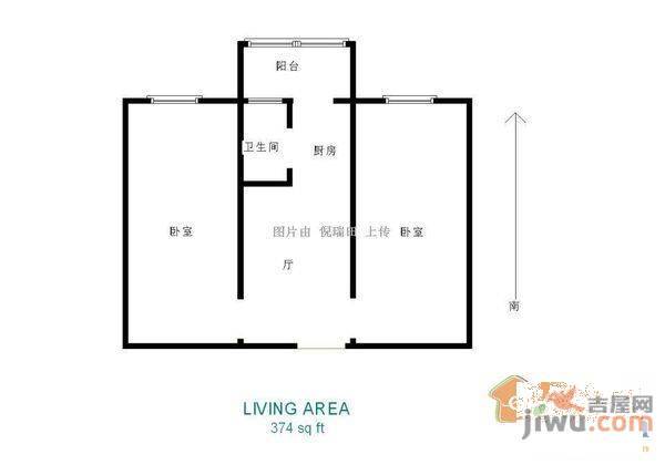 华诚阳光1室1厅1卫54㎡户型图