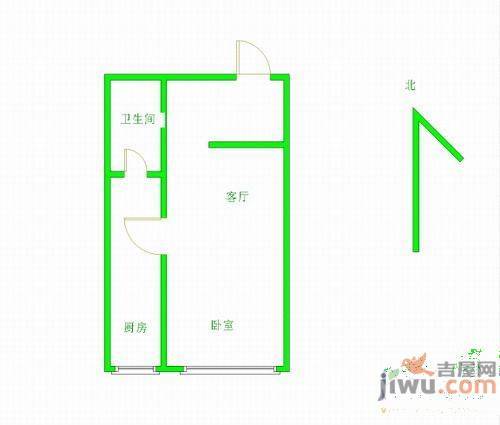 格林自由成A座1室1厅1卫57㎡户型图