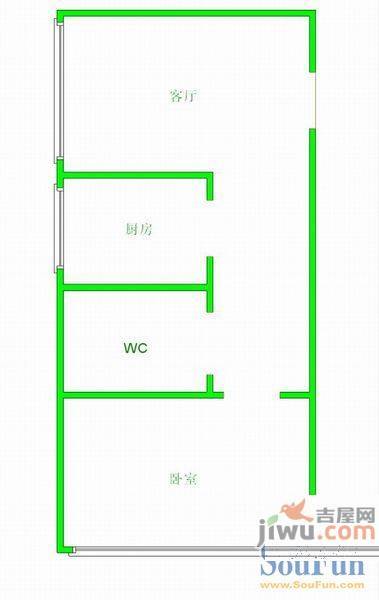 格林自由成A座1室1厅1卫57㎡户型图