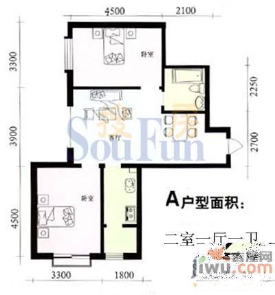 浩天墅明花园2室1厅1卫62㎡户型图