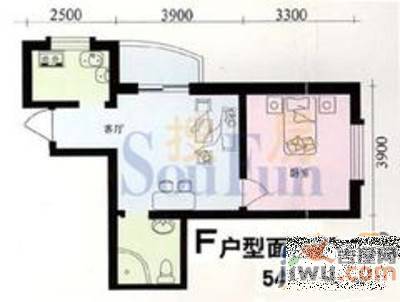 浩天墅明花园2室1厅1卫62㎡户型图