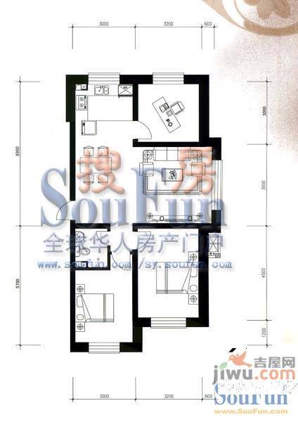 东川文欣澜庭2室2厅1卫67.3㎡户型图