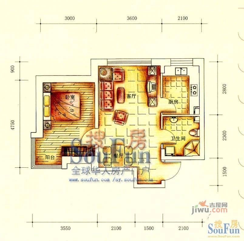 恒安天一名筑2室2厅1卫87.8㎡户型图