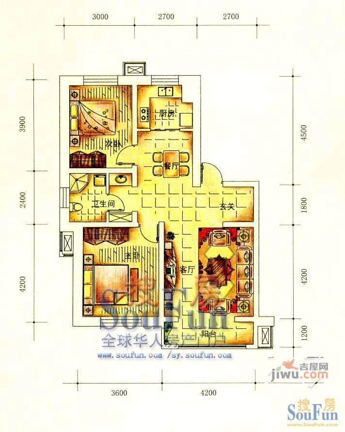 恒安天一名筑2室2厅1卫87.8㎡户型图